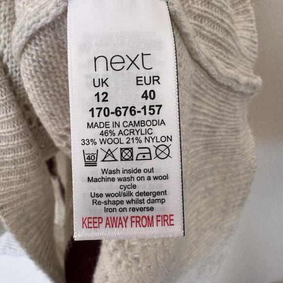 Next Sweater Dress Cream Maroon Argyle NWT Size Medium Acrylic Wool Nylon - Picture 6 of 8